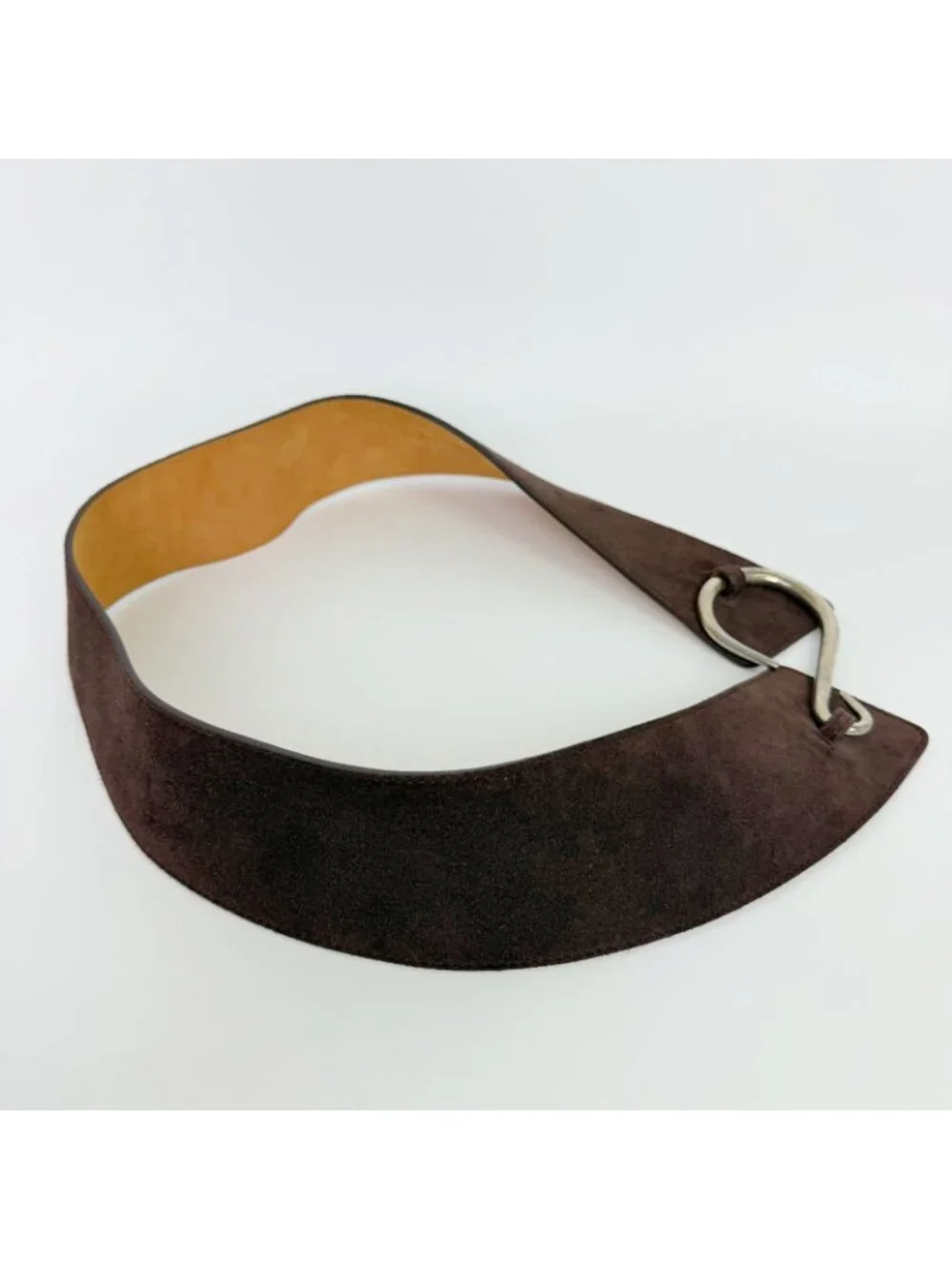 Loewe Suede Wide Hook Buckle Belt Brown Silver Vintage